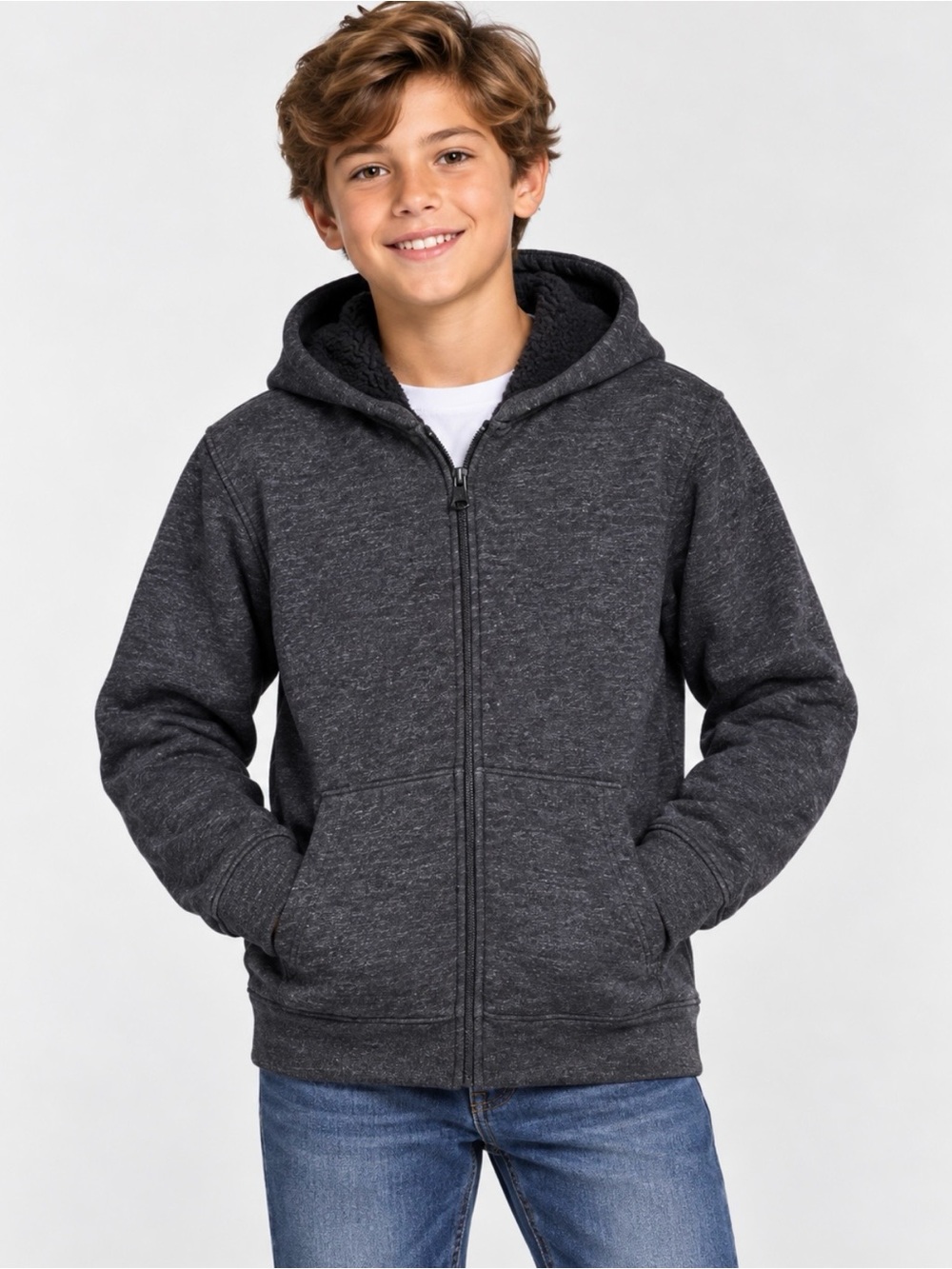 The Children’s Place Boys' L(10/12) Black Hooded Zip Sweater Sherpa Lining NWT